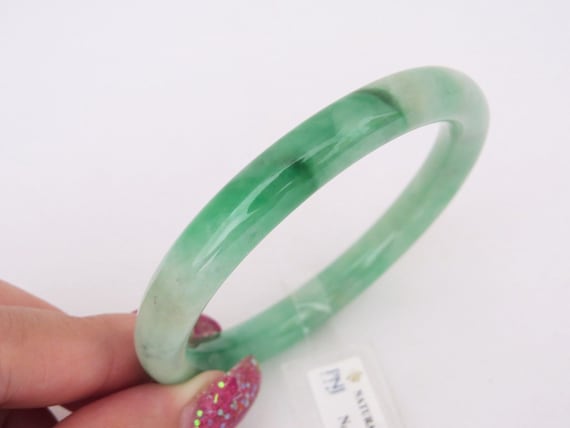 Vintage Translucent Natural Green Jadeite Jade Ba… - image 1