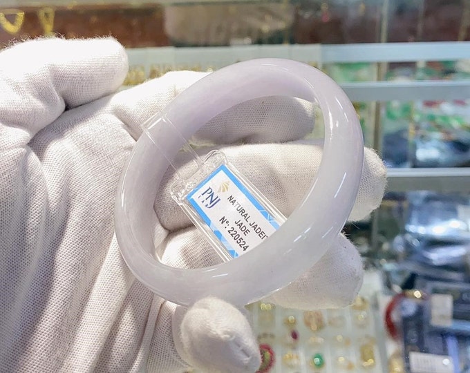Translucent Natural Lavender, White Jadeite Jade Vintage Bangle Bracelet 59.6MM