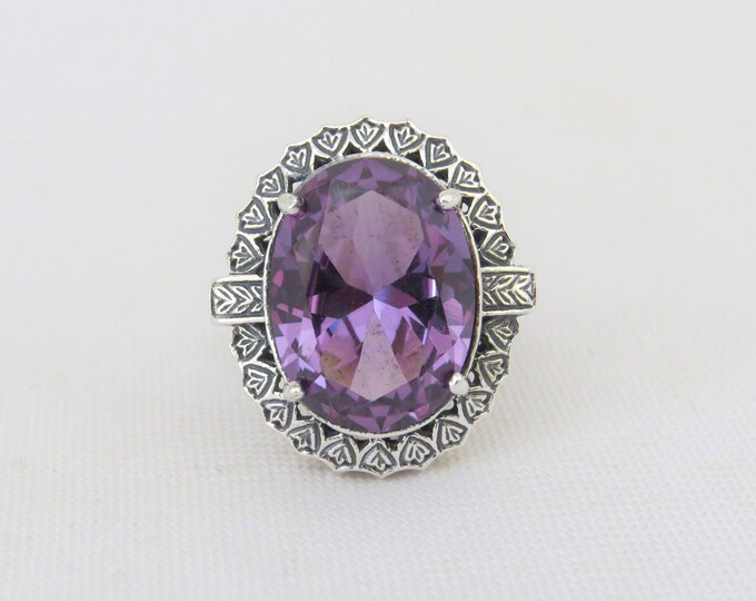 Vintage Sterling Silver Oval Alexandrite Domed Ring Size 8