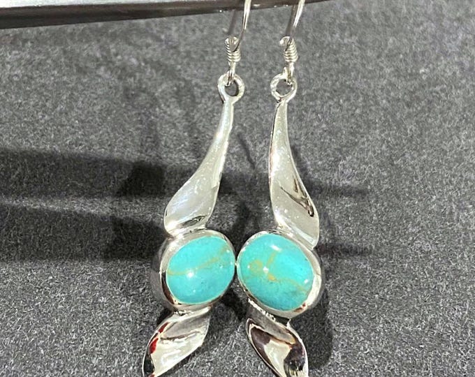 Sterling Silver Turquoise Dangle Earrings.