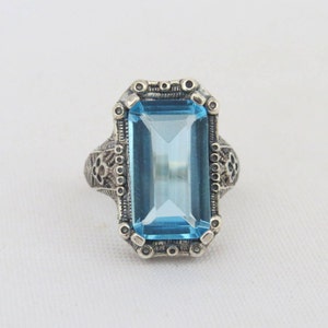 Vintage Sterling Silver Aquamarine Solitaire Ring Size 10