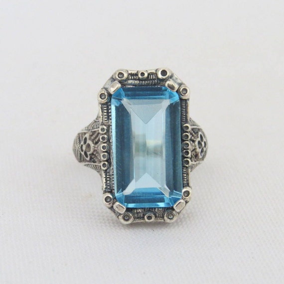 Vintage Sterling Silver Aquamarine Solitaire Ring… - image 1