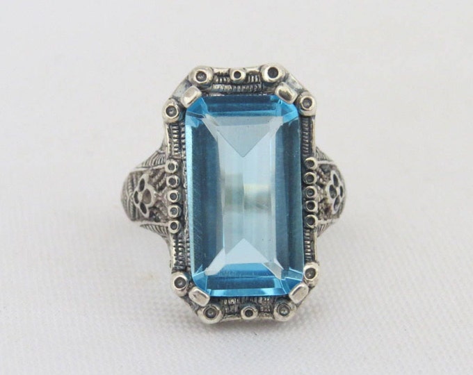 Vintage Sterling Silver Aquamarine Solitaire Ring Size 10