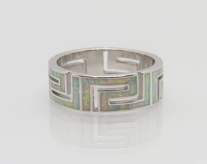 Vintage Sterling Silver White Opal Band Ring Size 8