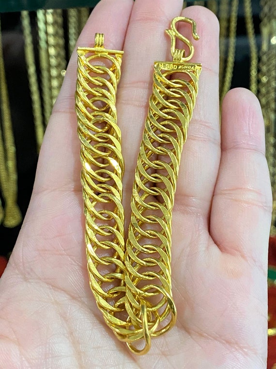 Vintage 24K 980 Solid Gold Link Chain Bracelet 7''
