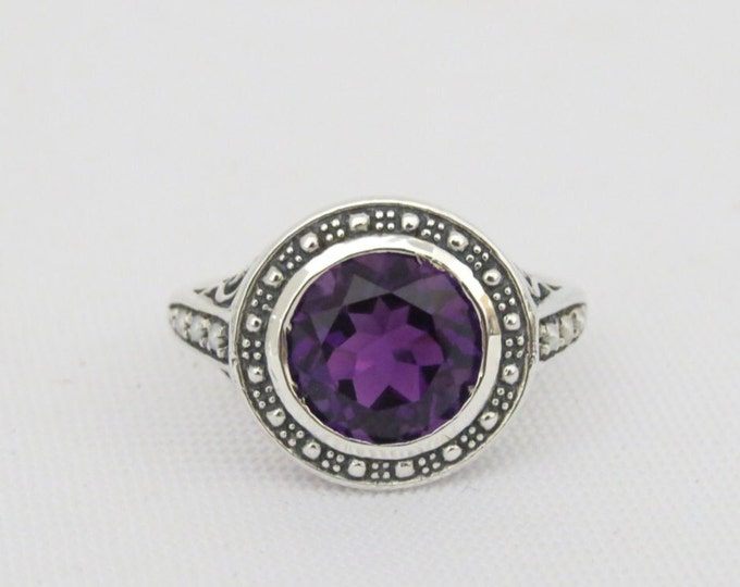 Vintage Sterling Silver Amethyst & Seed Pearl Ring Size 8