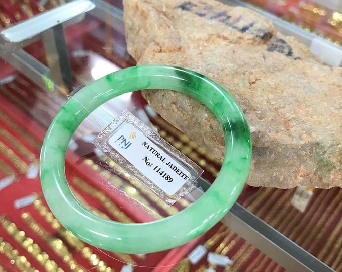 Vintage Translucent Natural Green, White Jadeite Jade Bangle Bracelet 50.5MM