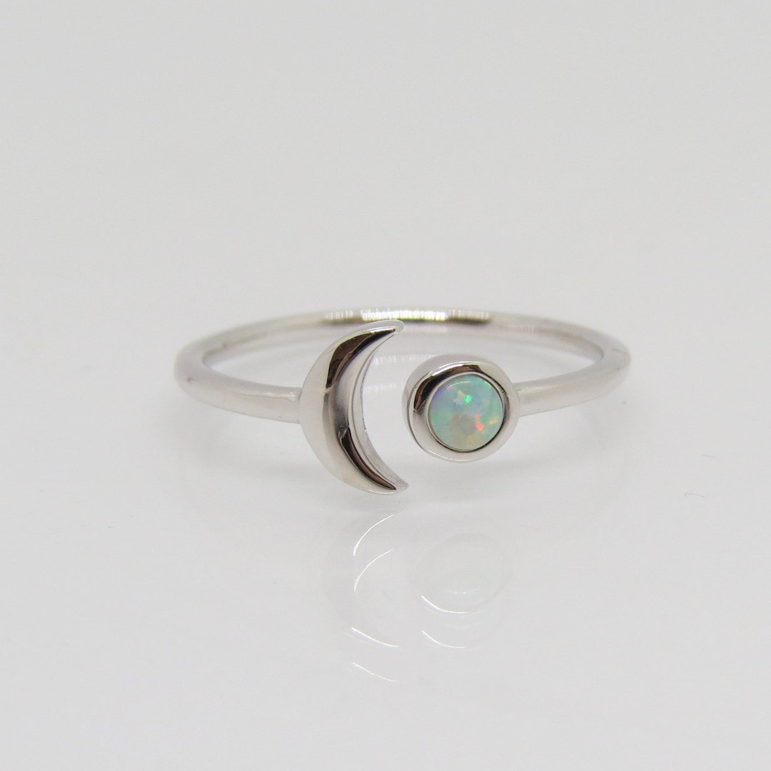 Sterling Silver White Opal Moon Adjustable Ring Size 8 - Etsy