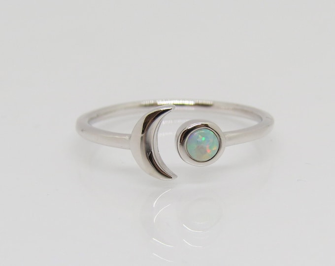Sterling Silver White Opal Moon Adjustable Ring Size 8