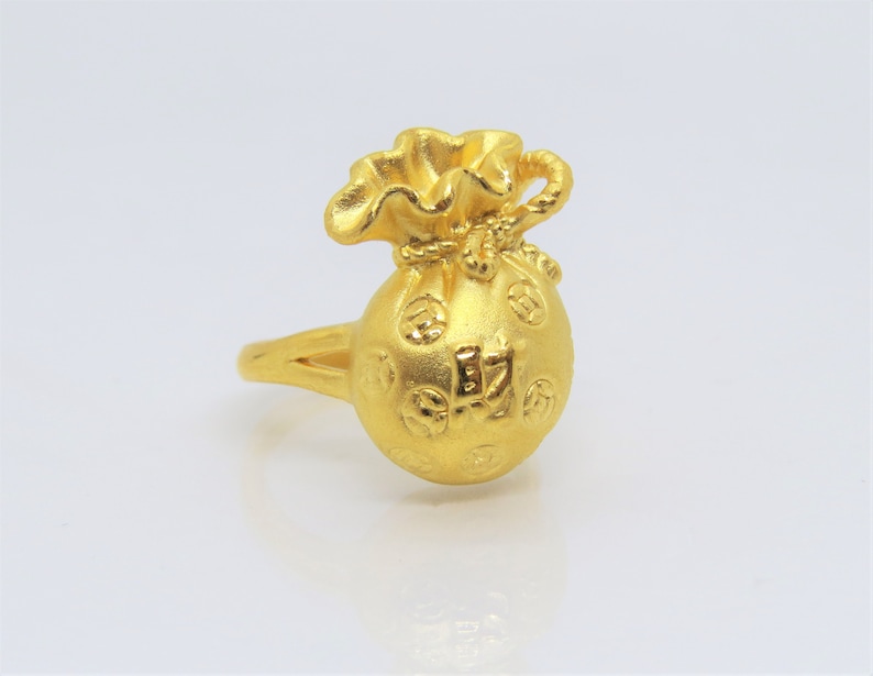 24K 999 Pure Gold Money Bag Vintage Ring Size 7.5 Etsy