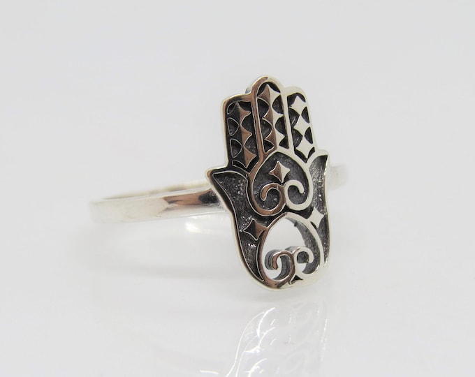 Vintage Sterling Silver Hamsa Hand Ring Size 8