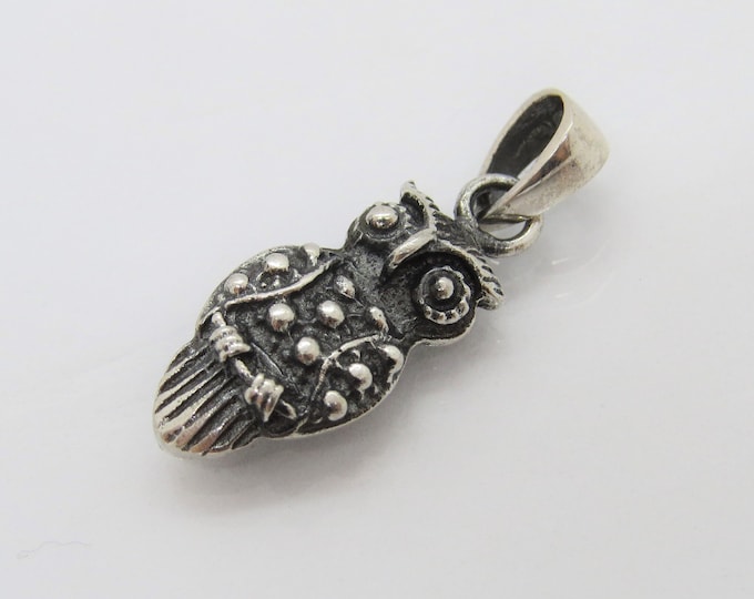 Vintage Sterling Silver Owl Charm Pendant
