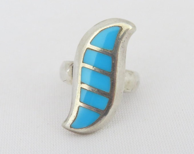 Vintage Southwestern Sterling Silver Inlay Turquoise Ring Size 6