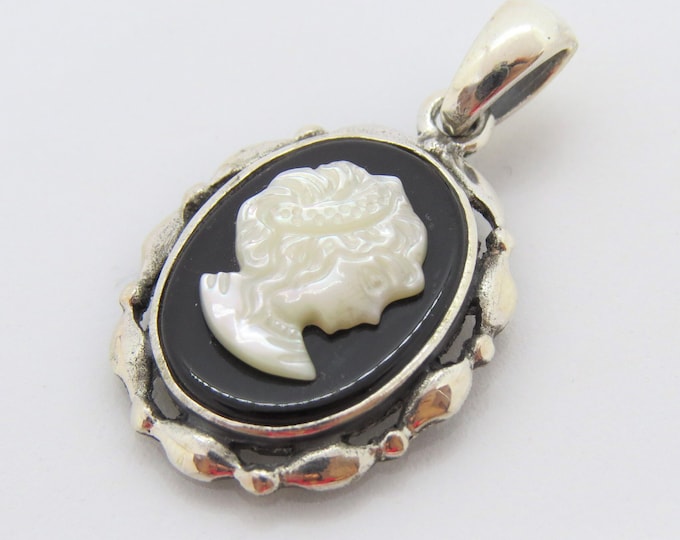 Vintage Sterling Silver Women Portrait Cameo Pendant