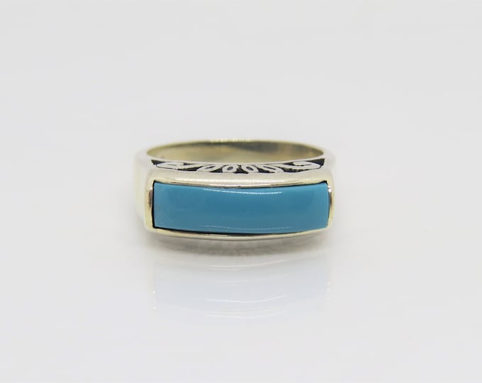 Vintage Sterling Silver Saddle Turquoise Filigree Ring Size 7, 8 , 9