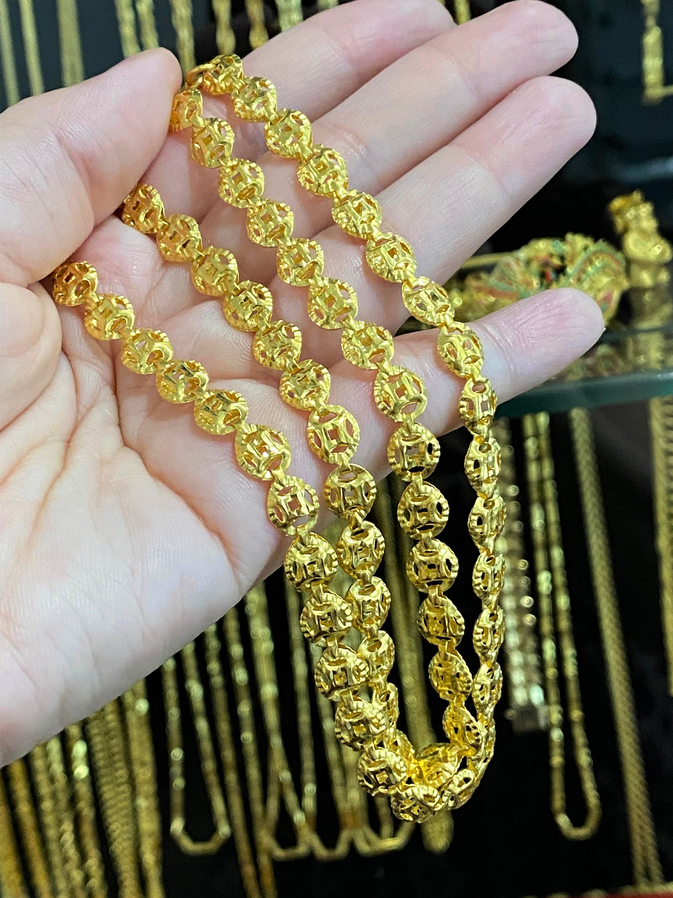 Vintage 24K 980 Pure Gold Money Coin Link Chain Necklace 20
