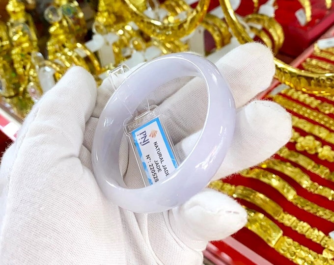 Translucent Natural Lavender, White Jadeite Jade Vintage Bangle Bracelet 55MM