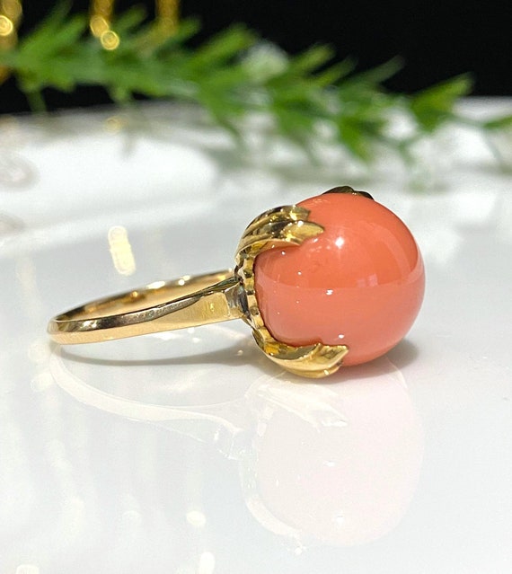 ヴィンテージ 18K ソリッド イエロー ゴールド ピンク コーラル クロー 