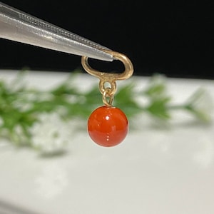 Vintage 14K Solid Yellow Gold Natural Orange Coral Charm Pendant.