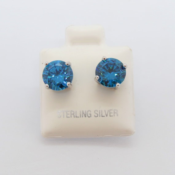 Vintage Sterling Silver Round cut Blue Topaz Stud… - image 1