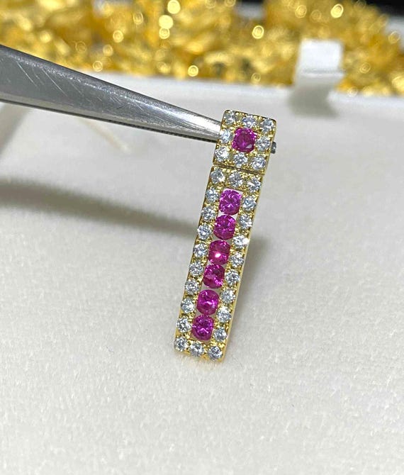 Vintage 14K Solid Gold Ruby, White Topaz Pendant. - image 6