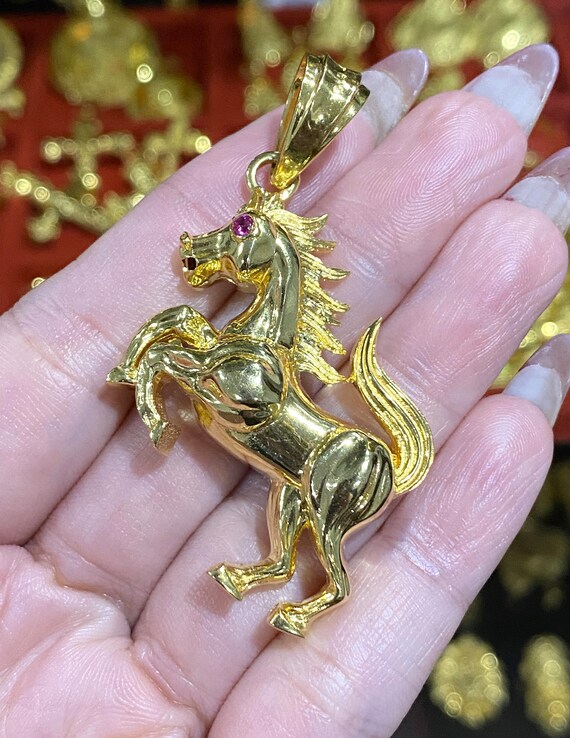 Vintage 15K 610 Solid Yellow Gold Ruby Horse Pend… - image 10