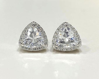 Vintage Sterling Silve Trillion White Topaz Earrings.