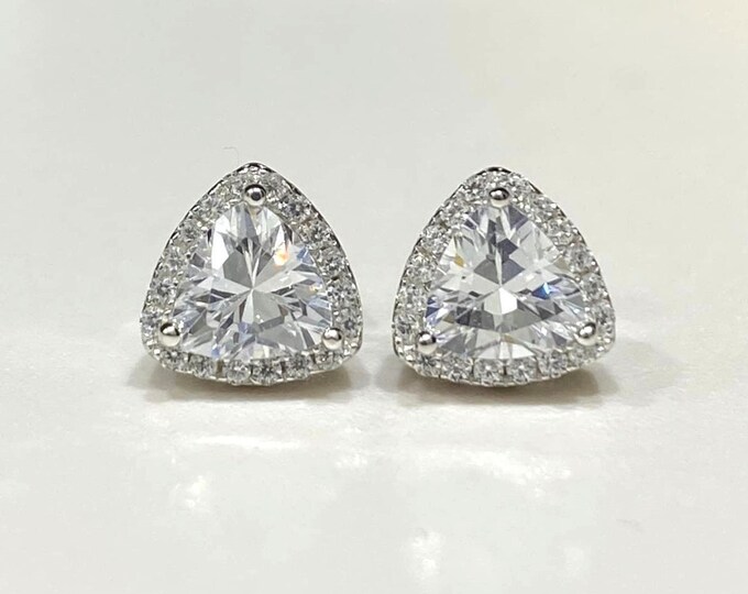 Vintage Sterling Silve Trillion White Topaz Earrings.