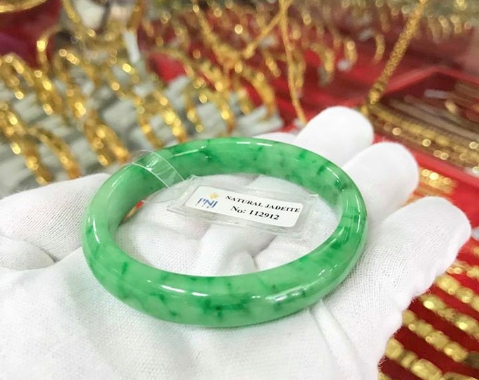 Vintage Translucent Natural Green Jadeite Jade Bangle Bracelet 53.5MM