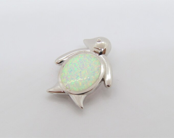 Vintage Sterling Silver White Opal Penguin Pendant