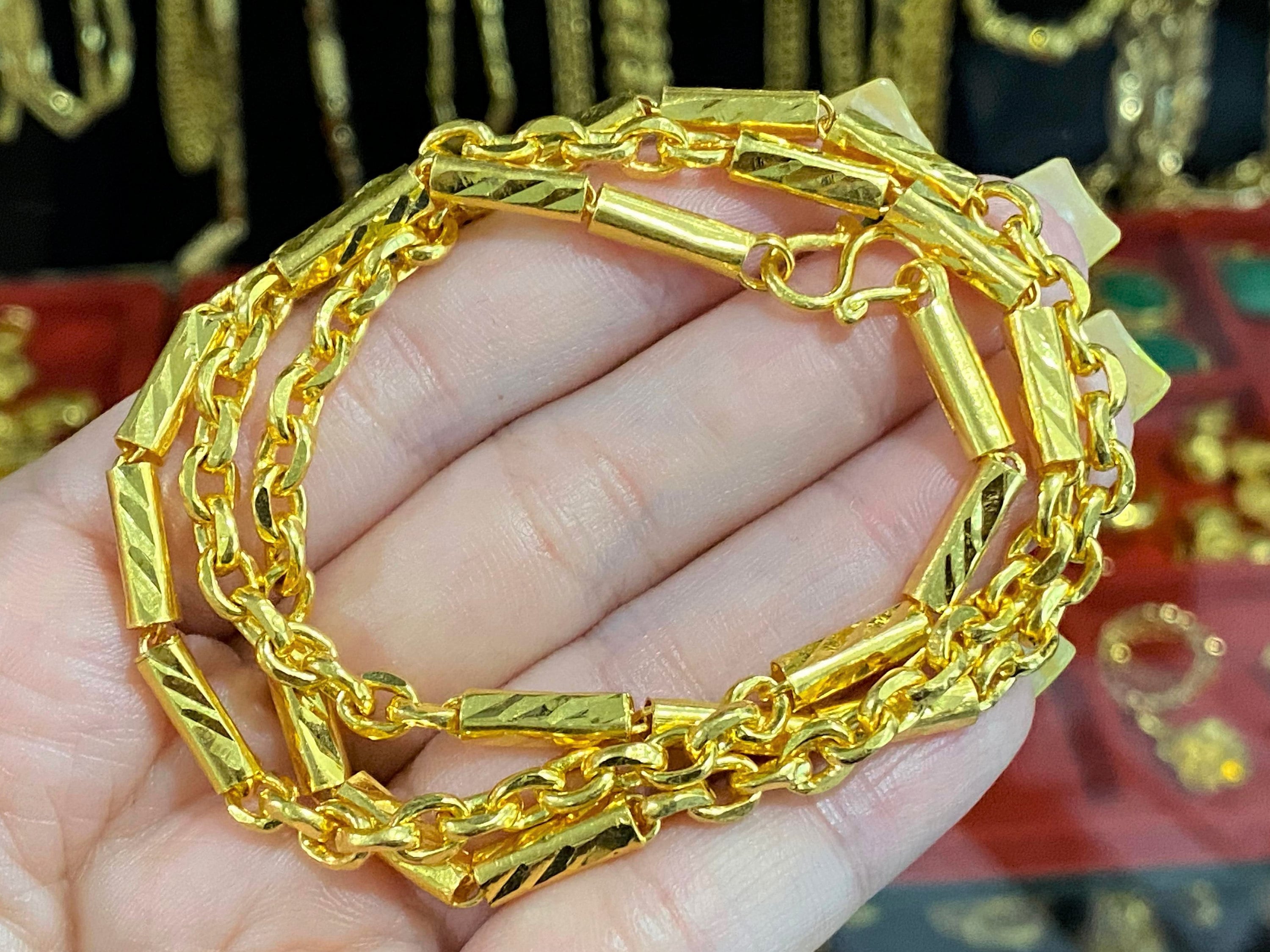 24K 980 Pure Gold Bamboo Rolo Link Chain Necklace 21 24K 980 Pure Gold Bamboo Rolo Link Chain Necklace 21