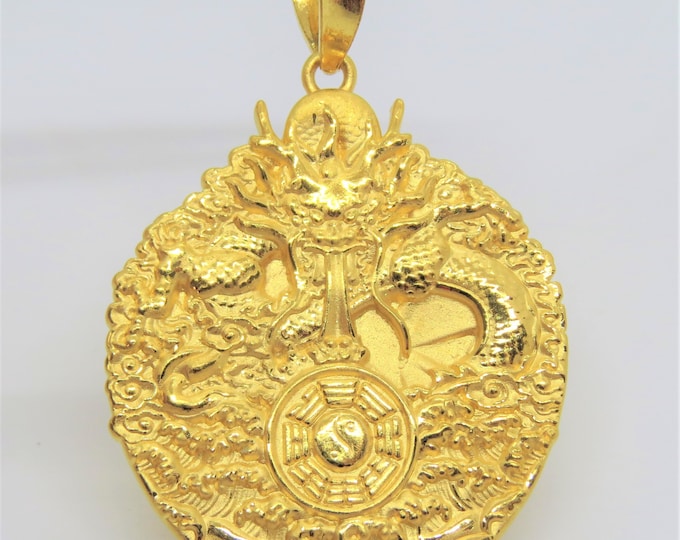 999 Pure 24k Gold Dragon Bagua Luck Vintage Pendant