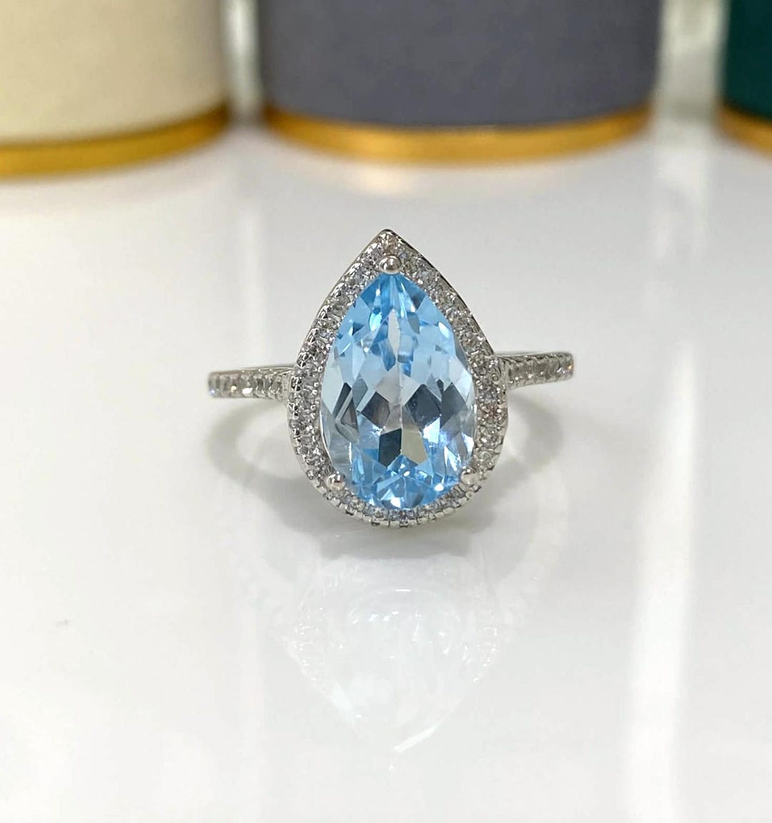 Vintage Sterling Silver Natural Blue Topaz & White Topaz Ring Size 7 1/ ...