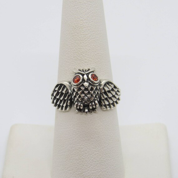 Vintage Sterling Silver Orange Opal Owl Ring Size… - image 6