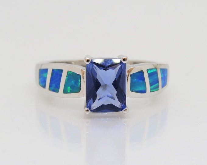 Sterling Silver Tanzanite, Blue Opal Vintage Ring Size 6