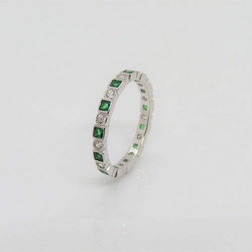 Vintage Sterling Silver Round Cut Emerald Eternity Band Ring - Etsy