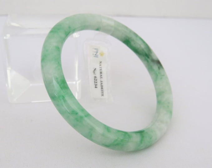 Vintage Translucent Natural Floral Green Jadeite Jade Bangle Bracelet 56.2MM