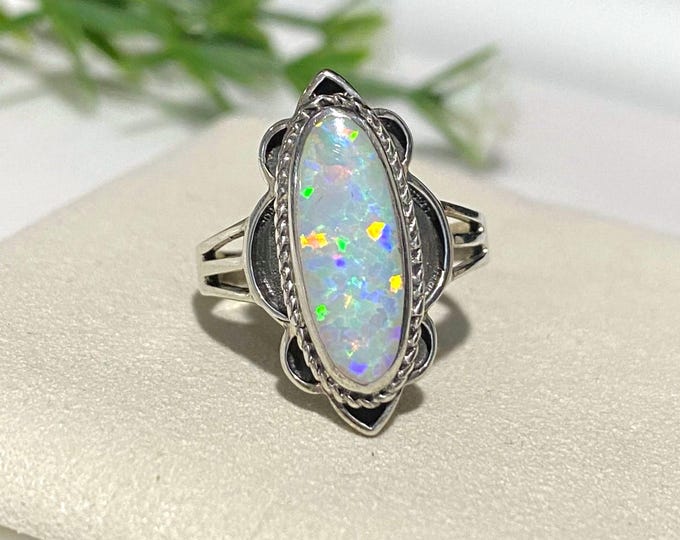 Vintage Sterling Silver White Opal Dome Ring Size 6