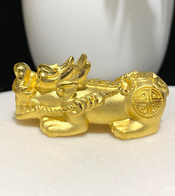 Vintage 24K 999 Pure Gold Pixiu, Dragon Charm Pen… - image 1