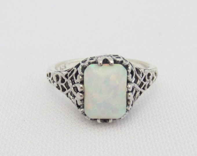 Vintage Sterling Silver Fire Opal Filigree Ring Size 5