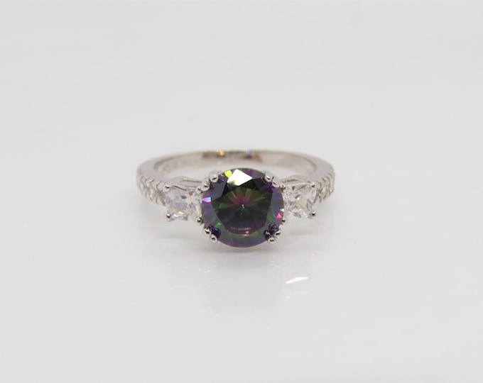 Vintage Sterling Silver Mystic Topaz & White Topaz Solitaire Ring Size 8