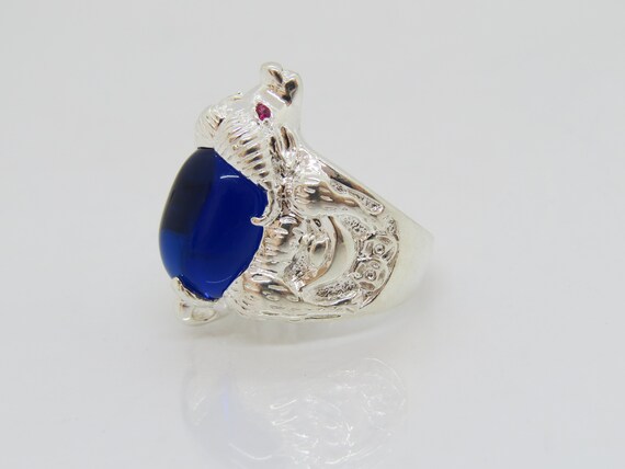 Vintage Sterling Silver Blue Sapphire Cabochon & … - image 4