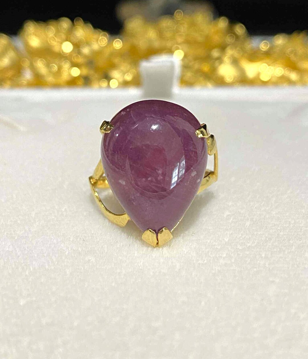 Vintage 14K Solid Yellow Gold 18.3ct Natural Pear Cut Ruby Ring Size 6 ...