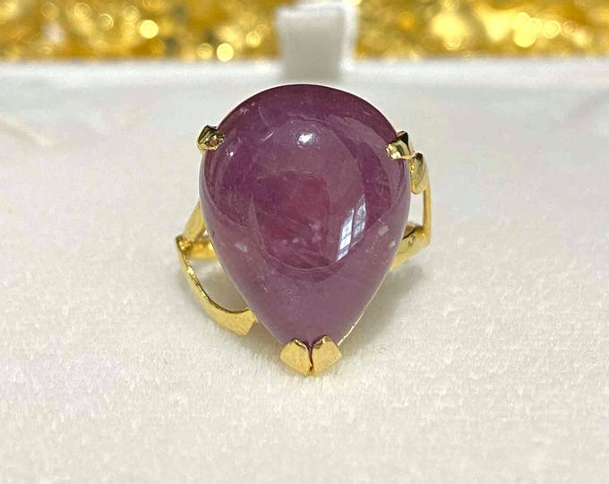 Vintage 14K Solid Yellow Gold 18.3ct Natural Pear cut Ruby Ring Size 6 1/4