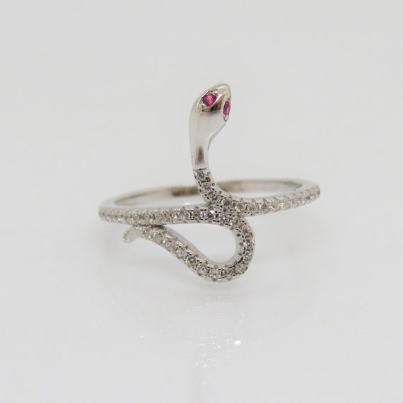 Vintage Sterling Silver Ruby & White Topaz Snake … - image 1