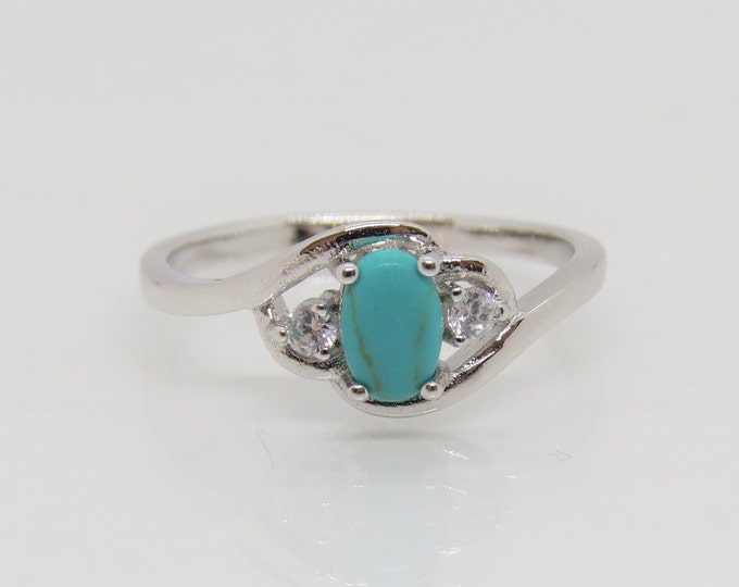 Vintage Sterling Silver Turquoise, White Topaz Ring Size 7