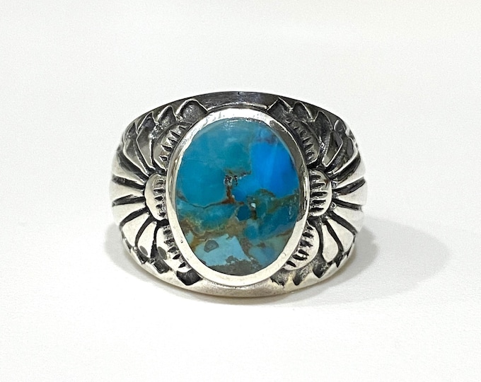 Vintage Western Sterling Silver Natural Turquoise Men's Ring Size 9