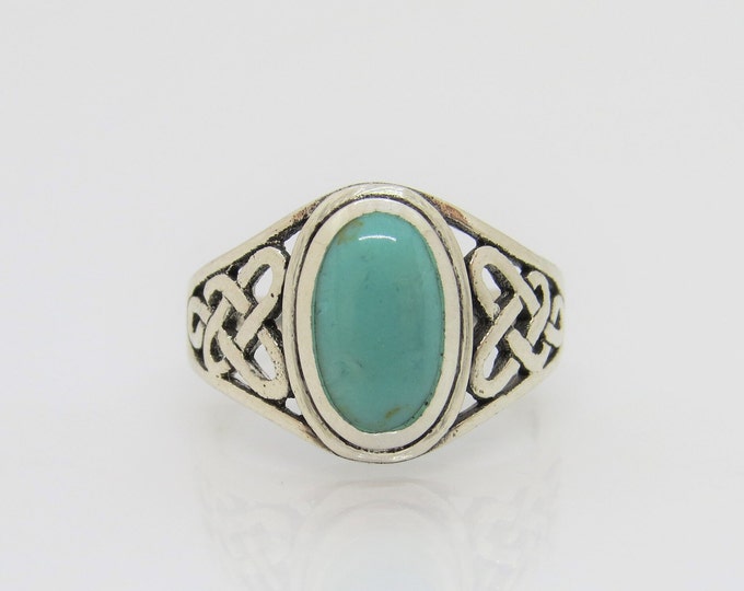 Vintage Sterling Silver Turquoise Celtic Dome Ring Size 6
