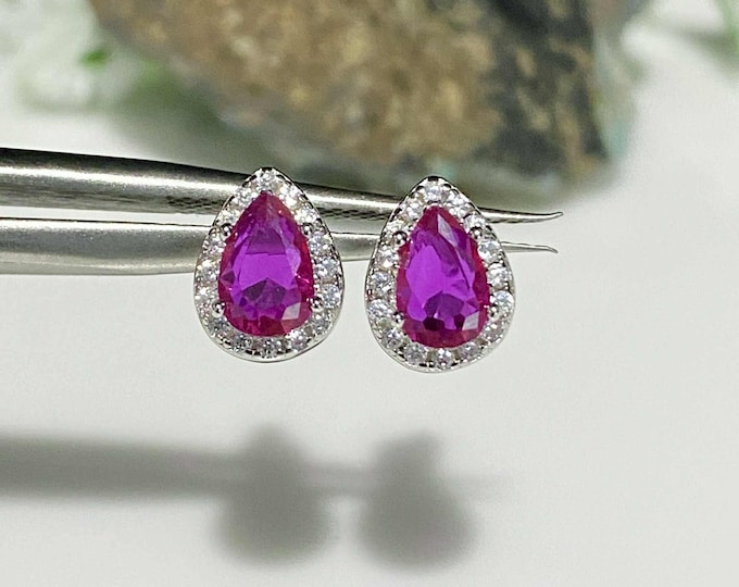 Vintage Sterling Silver Ruby & White Topaz Earrings