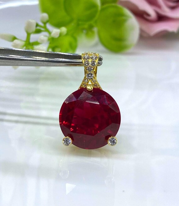 Vintage 15K 610 Solid Gold Round cut Ruby & White… - image 7